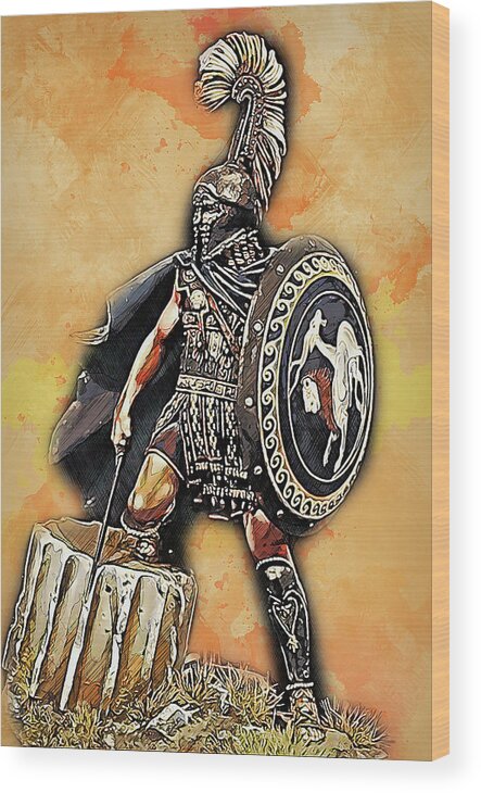 Spartan Warrior Wood Print featuring the painting Spartan Hoplite - 36 by AM FineArtPrints
