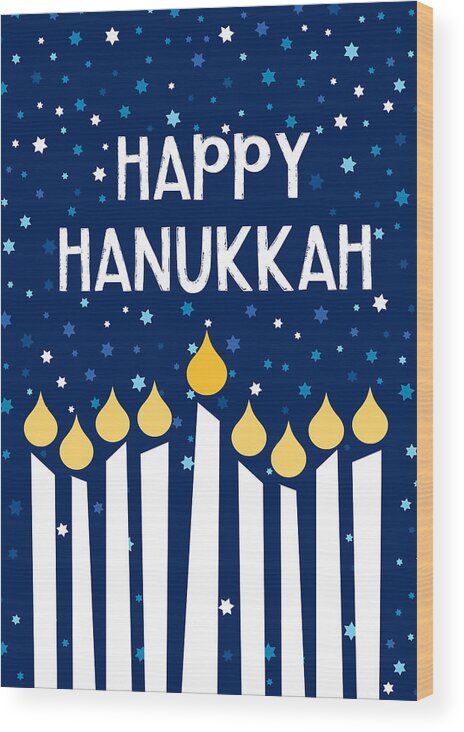 Hanukkah Wood Print featuring the mixed media Starry Night Hanukkah Menorah- Art by Linda Woods by Linda Woods