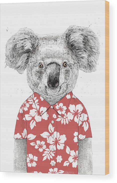 Koala Wood Print featuring the drawing Summer koala by Balazs Solti