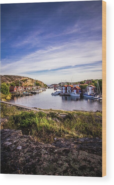 Colorful Wood Print featuring the photograph Sunset over old fishing port by Nicklas Gustafsson