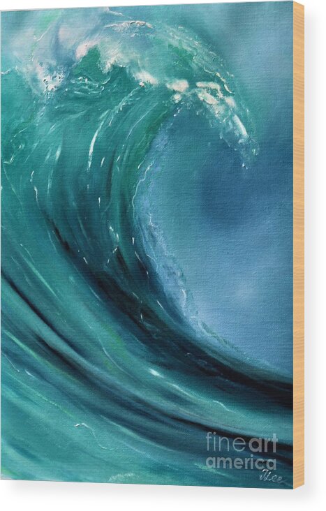 Surf Wood Print featuring the painting Surfs Up 3 by Tracey Lee Cassin