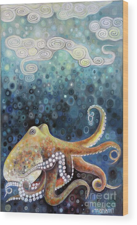 Octopus Wood Print featuring the painting Tentacle Treasure by Manami Lingerfelt