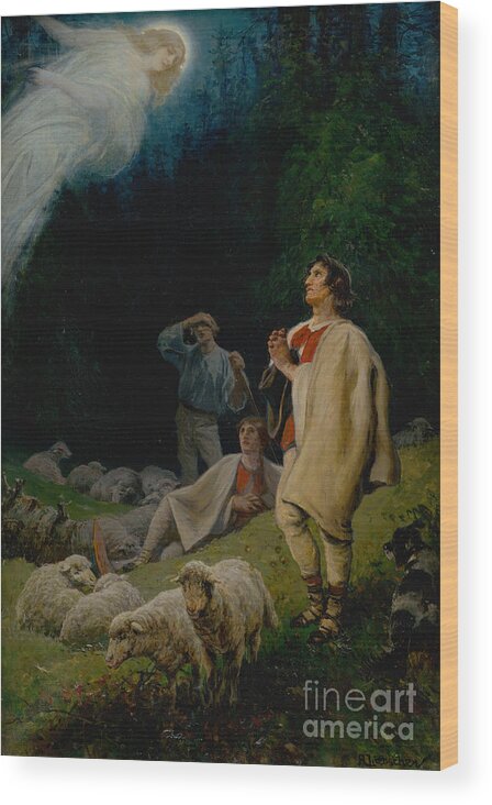 Oil Painting Wood Print featuring the drawing The Annunciation To The Shepherds by Heritage Images