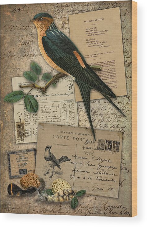  Wood Print featuring the digital art The Barn Swallow by Terry Kirkland Cook