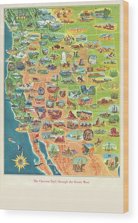 Map Wood Print featuring the painting The Chevron trail through the scenic west by Charles Berry
