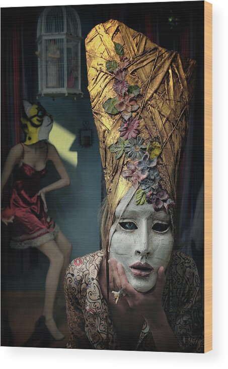 Mask Wood Print featuring the photograph The Countess With Her Funny Animals by Ambra