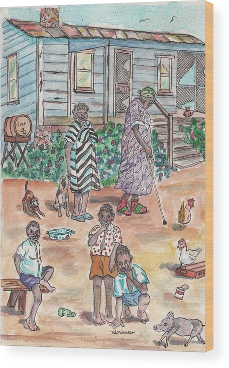 The Family On Magnolia Road Wood Print featuring the painting The Family on Magnolia Road by Philip And Robbie Bracco