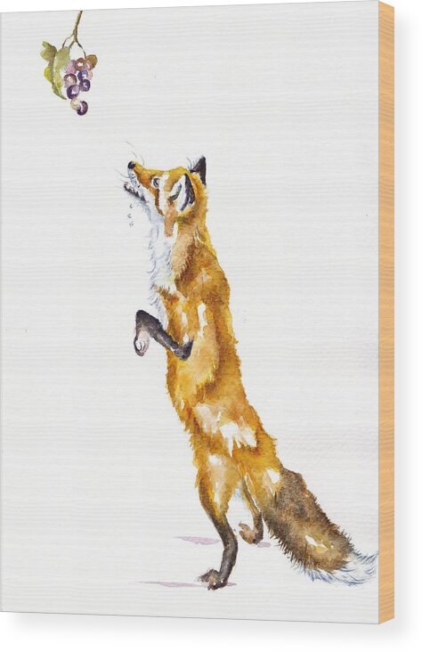 Aesop's Fables Wood Print featuring the painting The Fox and the Grapes by Debra Hall