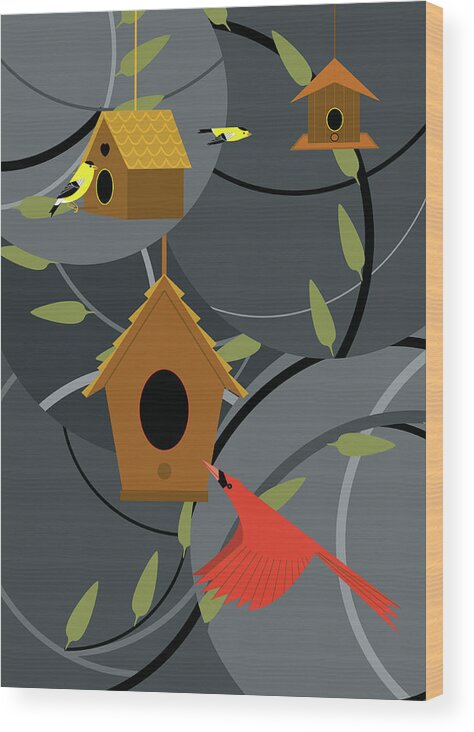 Birds Wood Print featuring the digital art The Neighborhood by Marie Sansone