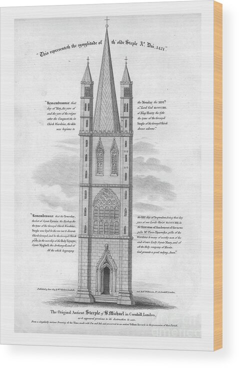 Engraving Wood Print featuring the drawing The Original Ancient Steeple Of St by Print Collector