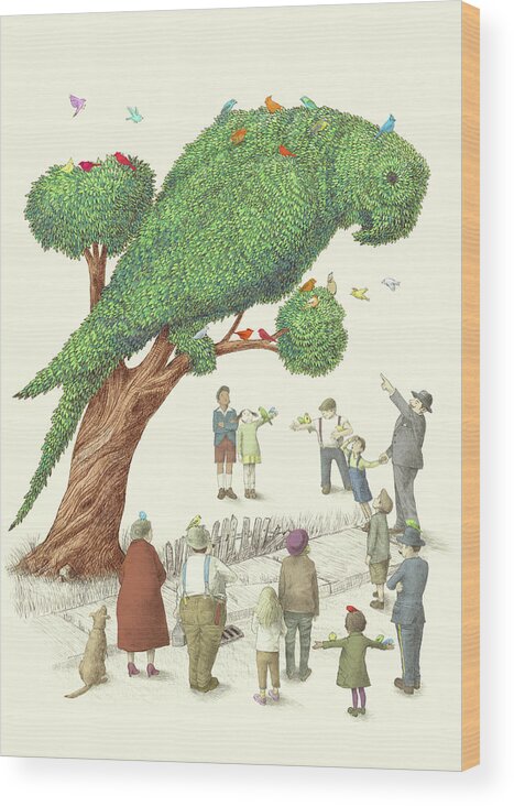 Parrot Wood Print featuring the drawing The Parrot Tree by Eric Fan