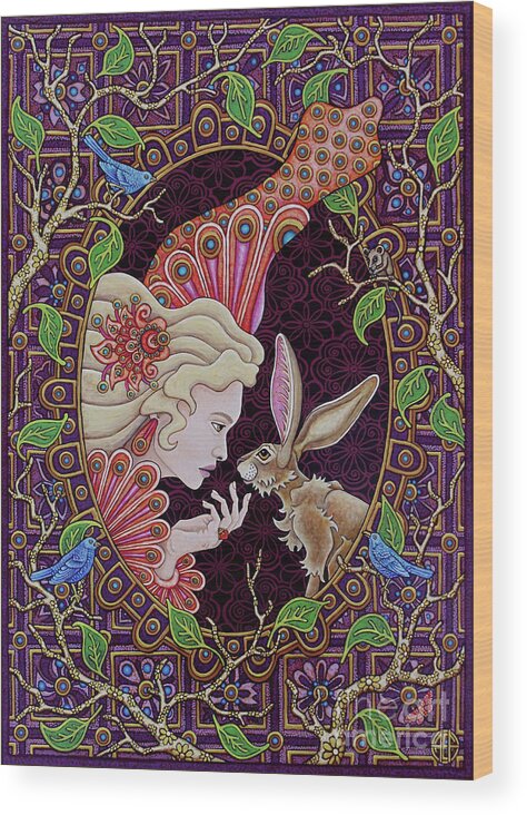 Hare Wood Print featuring the painting The Queen and The Hare by Amy E Fraser