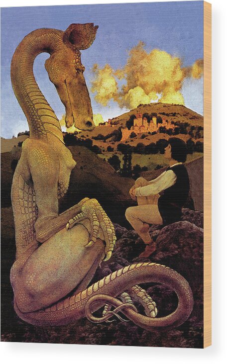 Dragon Wood Print featuring the painting The Reluctant Dragon by Maxfield Parrish