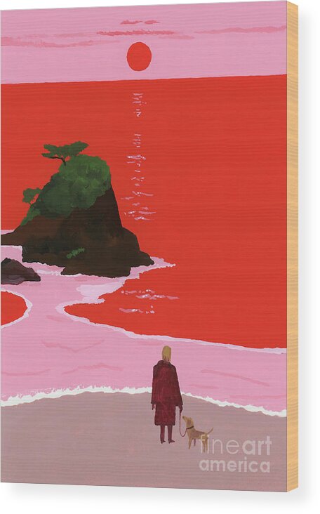 The Sunset Coast Wood Print featuring the painting The Sunset Coast by Hiroyuki Izutsu