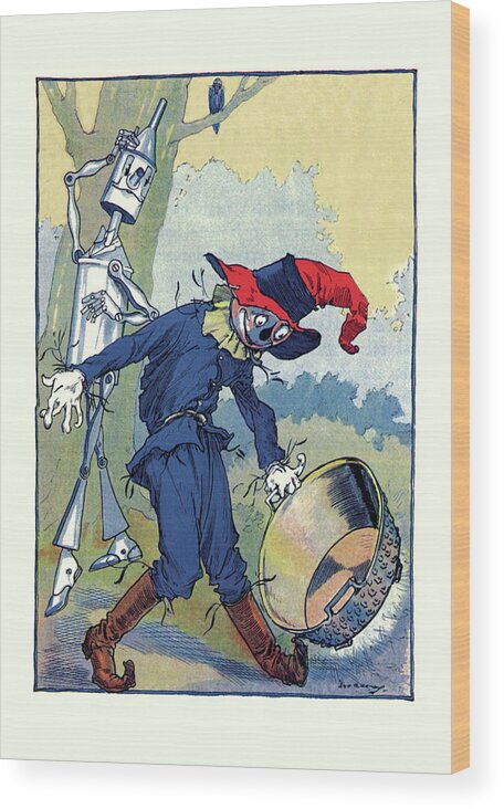 Baum Wood Print featuring the painting The Tin Man and Scarecrow by John R. Neill
