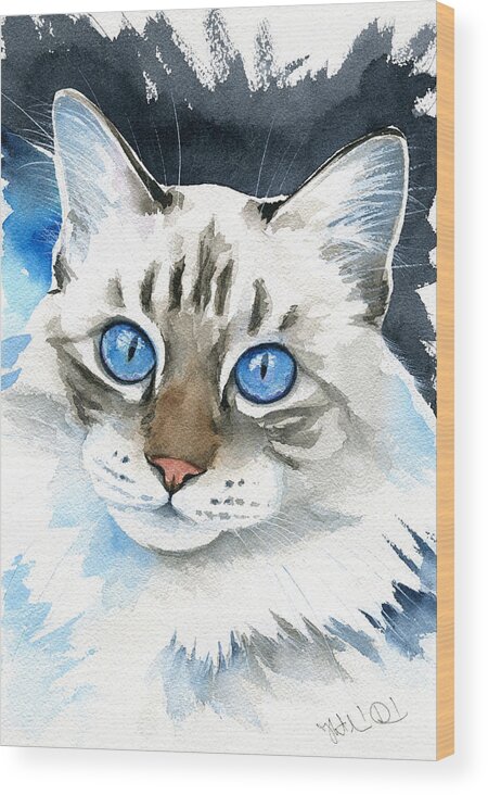 Cat Wood Print featuring the painting Those Blue Eyes by Dora Hathazi Mendes