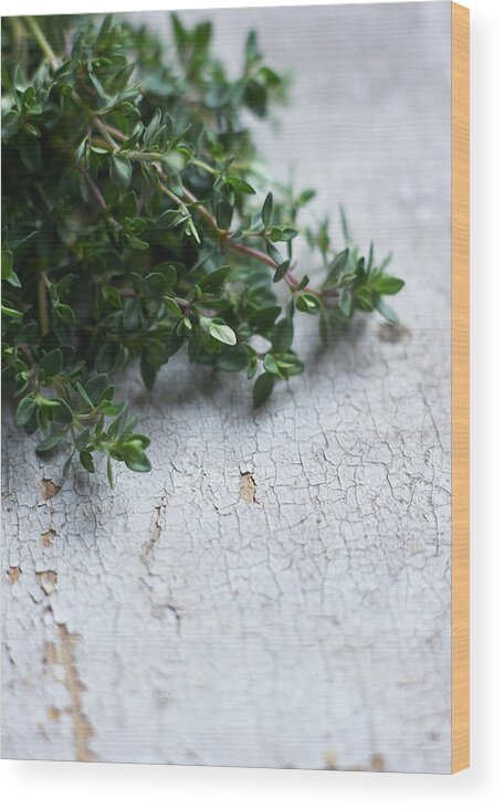 Wood Wood Print featuring the photograph Thyme On Old Wooden Table by Paul Viant