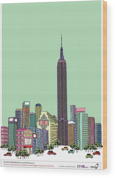 Concepts & Topics Wood Print featuring the digital art Tower With Buildings Against Clear Sky by Eastnine Inc.