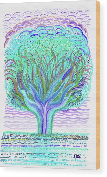 Tree Of Ages Wood Print featuring the digital art Tree of Ages in Blue by Corinne Carroll
