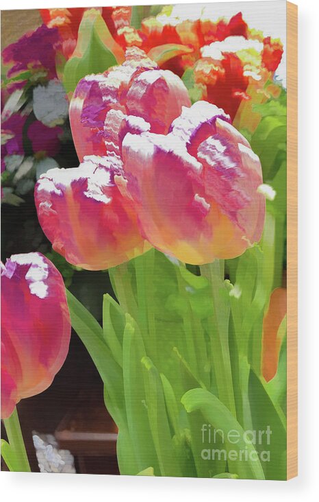 Abstract Wood Print featuring the photograph Tulip flower pastel by Phillip Rubino
