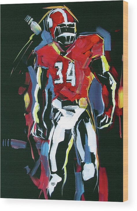 Uga Football Wood Print featuring the painting UGA number 34 by John Gholson