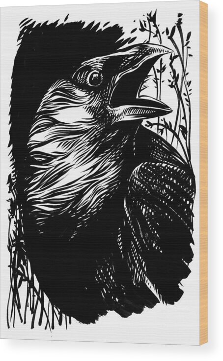 Eagle Wood Print featuring the drawing Wild #2 by Enrique Zaldivar