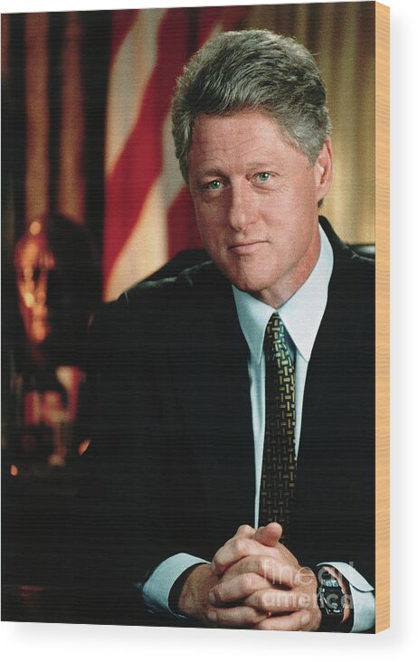 Mature Adult Wood Print featuring the photograph Us President Bill Clinton by Bettmann