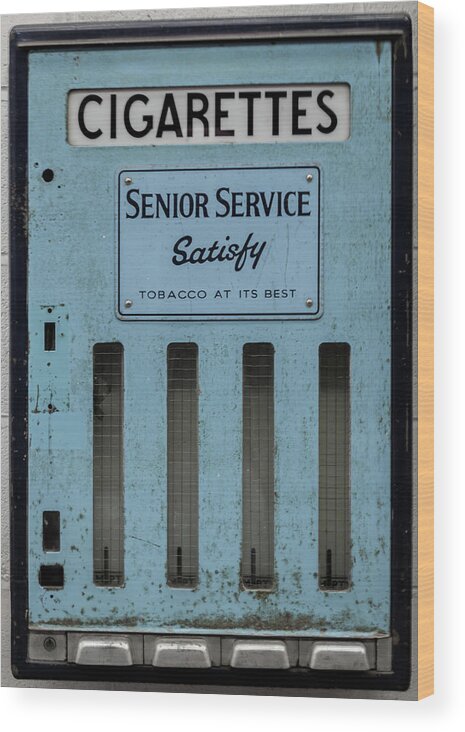 007 Wood Print featuring the photograph Senior Service Vintage Cigarette Vending Machine by Scott Lyons