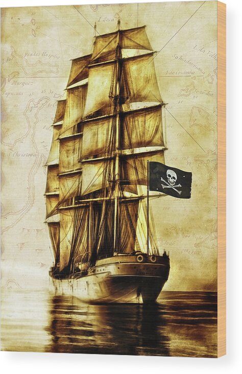 Pirate Wood Print featuring the digital art Vintage Pirate Ship by Doreen Erhardt