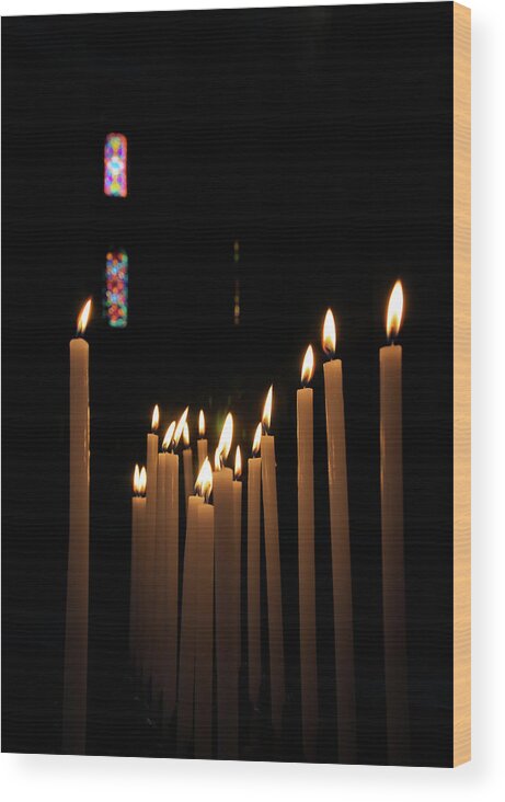 Tranquility Wood Print featuring the photograph Votive Candles Burning In A Church In by Gregory Adams