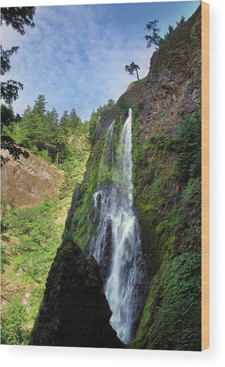 Shadow Wood Print featuring the photograph Waterfall In Gorge On Sunny Day by Danielle D. Hughson