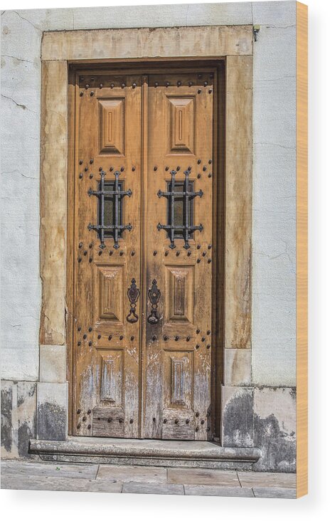 Door Wood Print featuring the photograph Weathered Brown Door of Portugal by David Letts