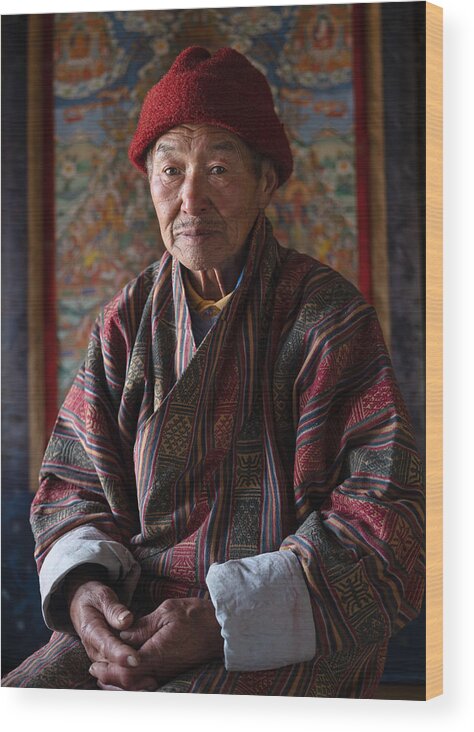 Bhutan Wood Print featuring the photograph Weathered But Resilient: Portrait Of An Elderly Bhutanese Man by Rudy Mareel