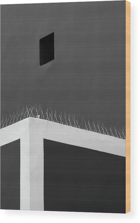 Minimalism Wood Print featuring the photograph White Lines Black Square by Prakash Ghai