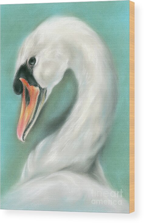 Bird Wood Print featuring the painting White Swan Portrait by MM Anderson