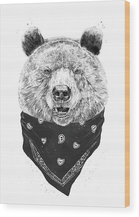 Bear Wood Print featuring the mixed media Wild bear by Balazs Solti