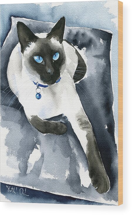 Cat Wood Print featuring the painting Winnie Siamese Cat by Dora Hathazi Mendes