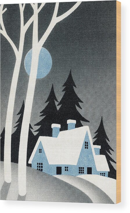 Campy Wood Print featuring the drawing Winter Landscape With House by CSA Images
