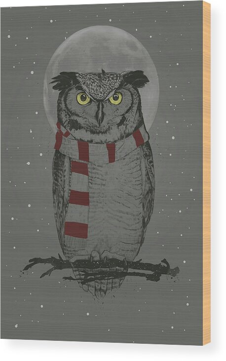 Owl Wood Print featuring the mixed media Winter owl by Balazs Solti