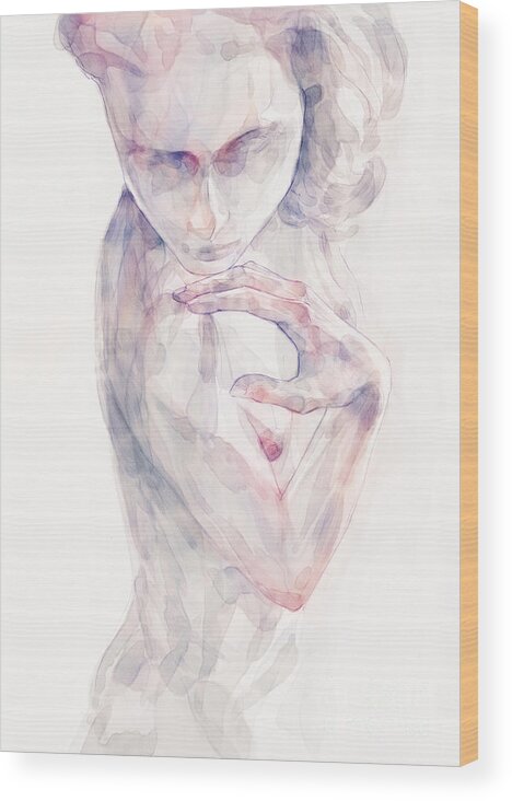 Watercolor Wood Print featuring the painting Woman hand portrait by Dimitar Hristov