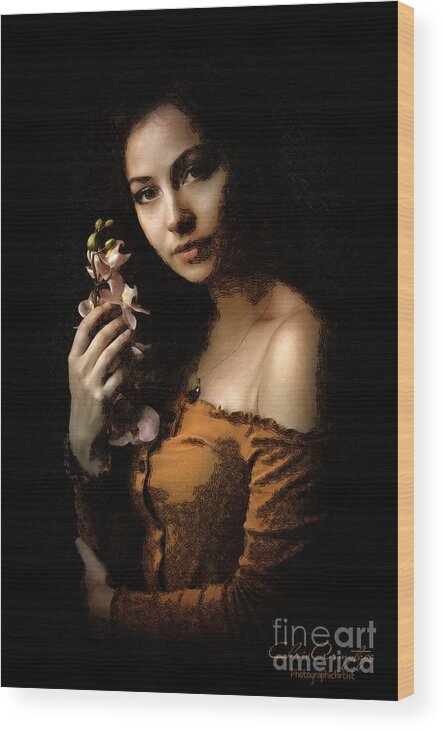 Woman Wood Print featuring the digital art Woman With Orchid by Chris Armytage