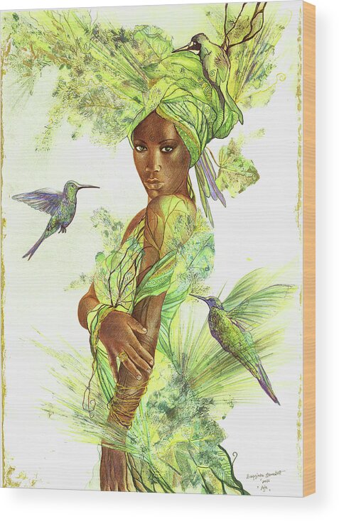 Aja Nature Goddess Yoruba Wood Print featuring the drawing Aja by Bernadett Bagyinka