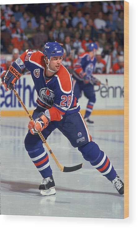 Sports Helmet Wood Print featuring the photograph Craig Muni Of Edmonton Oilers #1 by S Levy