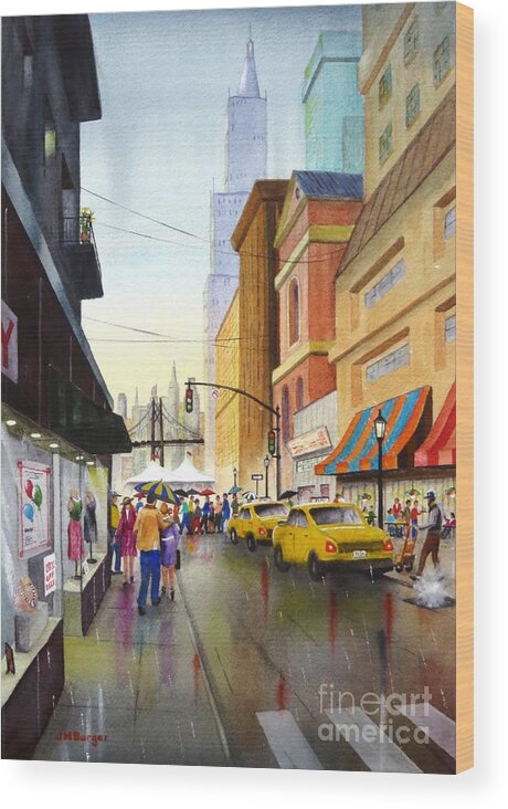Street Scene Wood Print featuring the painting Hustle and Bustle #1 by Joseph Burger