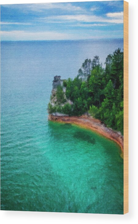 Miners Castle Rock Pictured Rocks Wood Print featuring the painting Miners Castle Painting #1 by Dan Sproul