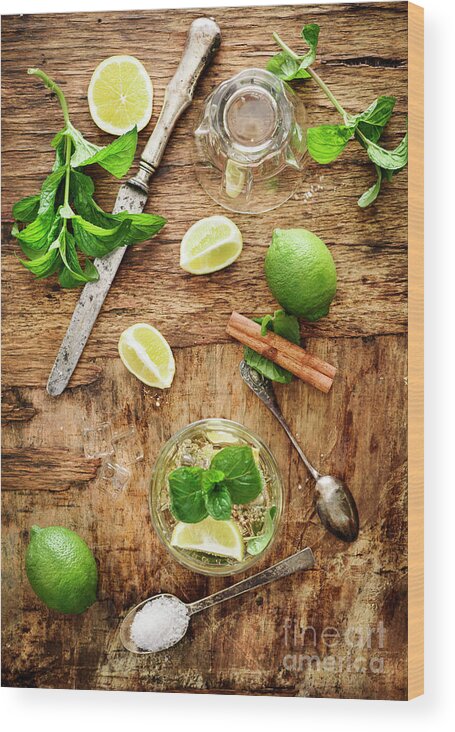 Mojito Wood Print featuring the photograph Mojito ingredients from above by Jelena Jovanovic