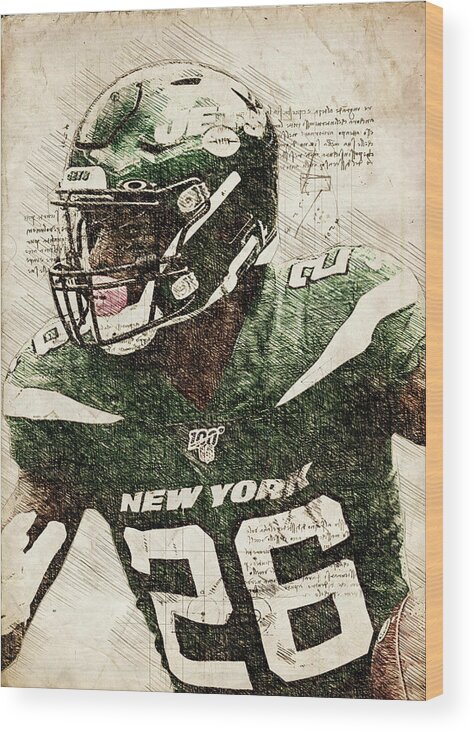 Nfl Wood Print featuring the digital art NFL Leveon Bell Leveon Bell Leveonbell New York Jets New York Jets Newyorkjets American Footballl #1 by Wrenn Huber