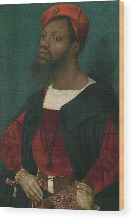 Jan Mostaert Wood Print featuring the painting Portrait of an African Man #2 by Jan Mostaert