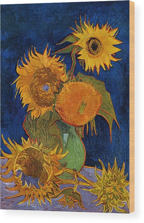 Vincent Van Gogh Wood Print featuring the painting Six Sunflowers #3 by Vincent van Gogh