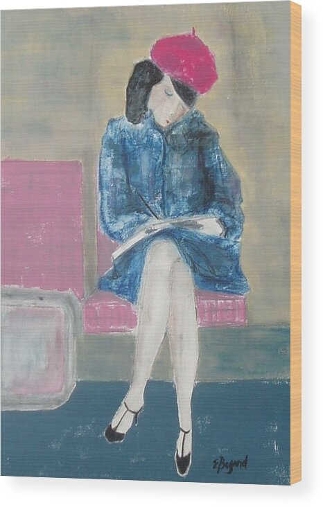 Female Wood Print featuring the mixed media Waiting by Elizabeth Bogard